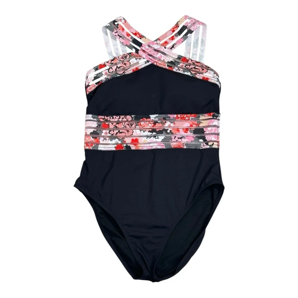 Kenneth Cole New York Women's Sweet Sakura Cross Strap Neck One‎ Piece SZ: SMALL